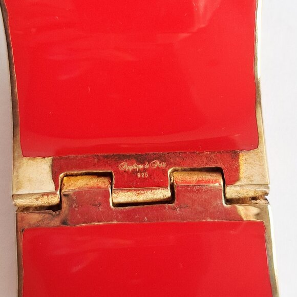 New Angelique De Paris 925 Gold Platted Red Clasp Wide Bracelet - Picture 6 of 16